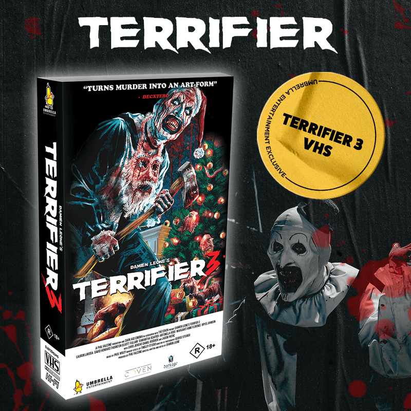 ART ATTACK - Terrifier Collector's Edition Boxset (4 Movie +Slipcases +Book +Brick Set +VHS +Sunglasses) 4K & Blu-ray