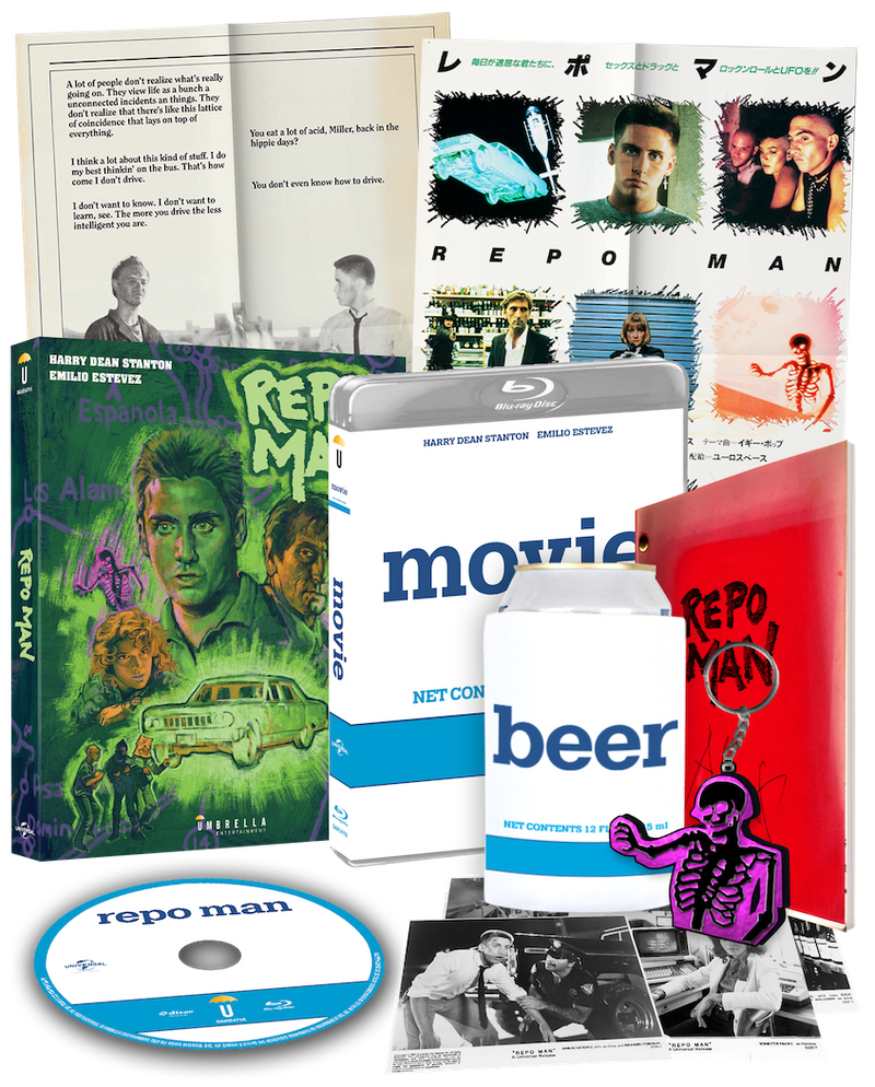 Repo Man (1984) - MOVIE Collector's Edition (Blu-Ray +Slipcase +Stubby holder +Comic +Keychain +Lobby Cards +Poster)